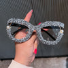 Full Diamond Oversized Blue Light Glasses for Women Fashion Thick Square Computer Eyewear Blue Red Pink Black Glasses