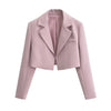 Autumn Notched Collar Open Stitching Blazer Vintage Women Full Sleeve High Waist Short Suit Cool Girl Coat Outwear