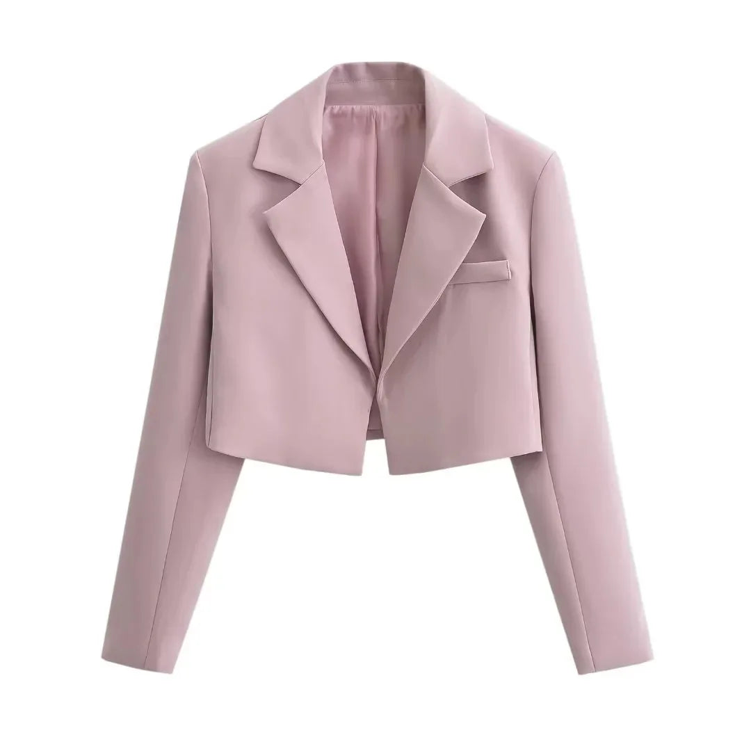 Autumn Notched Collar Open Stitching Blazer Vintage Women Full Sleeve High Waist Short Suit Cool Girl Coat Outwear