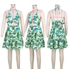 Znaiml Women's Halter Sleeveless V-neck Backless Cut out Ruffles Floral Print Mini Dress A-line Summer Vacation Beach Outfit