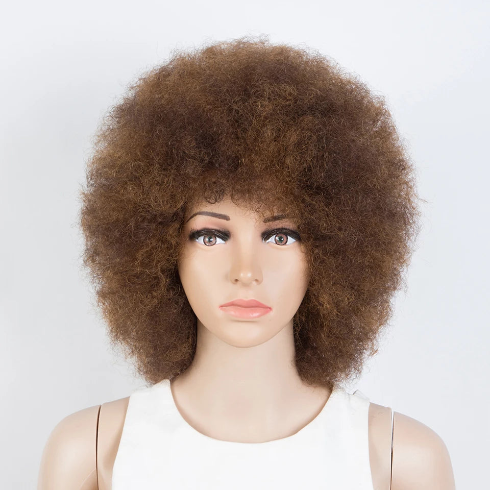 QVR Short Afro Kinky Curly Wigs With Bangs For Women Fluffy Short Afro Curly Wigs Human Hair Wig 180% Density Full Machine Hair