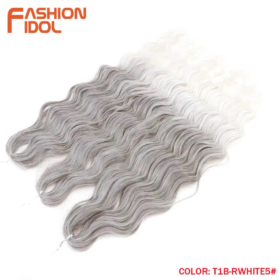 FASHION IDOL 24 Inch Synthetic Hair Water Wave Braiding Hair Extensions Ombre Rainbow color Deep Wave Curl Twist Crochet Hair