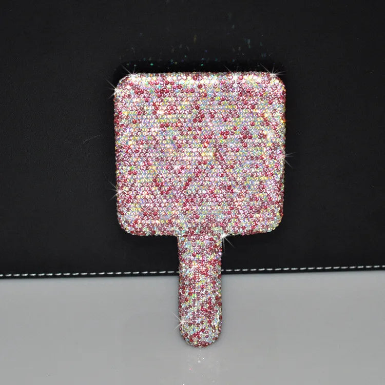 Women's Mirror Eyelash Extension Mirror Sticking Diamond Hand Mirror Fashionable High-end Beauty Handle Mirror Cosmetics Mirrors