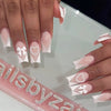 24pcs Long Ballet French Press on Nails with Cute Pink Bow Shiny Diamond Decor False Nail Tips Wearable Sweet Korean Fake Nails