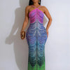 New Gradient Rhinestone Tie Dye Print Halter Mermaid Long Dresses Women Backless Sleeveless Slim Birthday Party Prom Vestidos