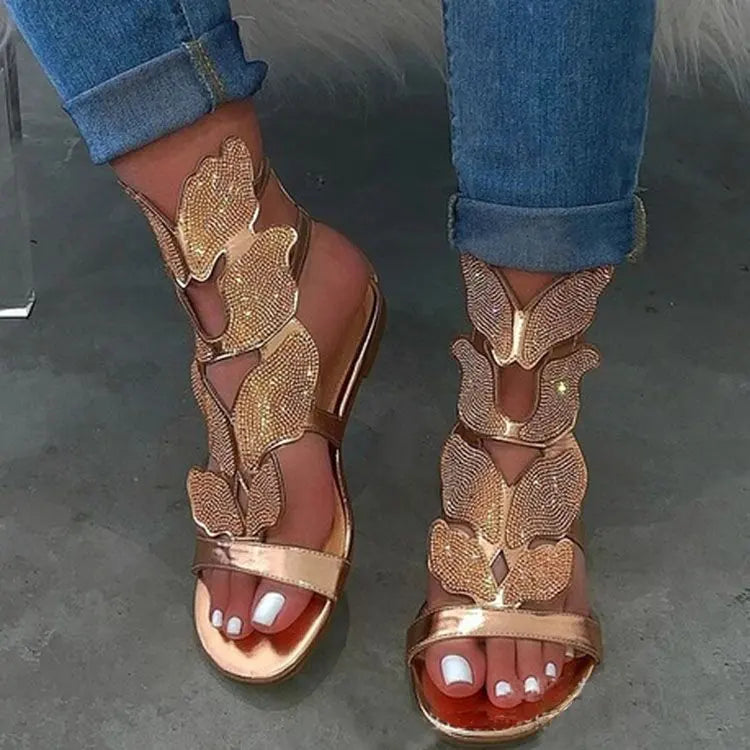 2022 Summer Fashion Sandals for Women Plus Size Butterfly Crystal Gladiator Sandals Comfortable Open Toe Shoes Woman Sandalias