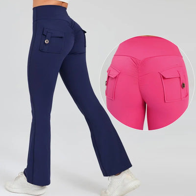 Women Flare Pocket Leggings High Waist Sport Yoga Pants Quick Dry Breathable Leggings Outfit Fitness Gym Clothes Sportwear Pant