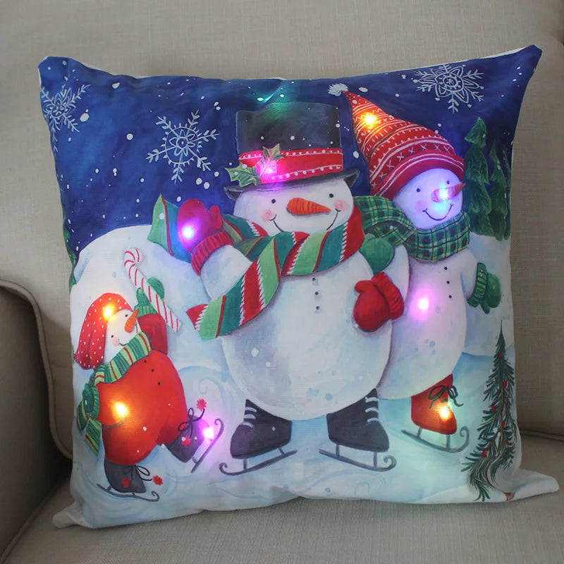 45cm Glowing Santa Claus Pillowcase with Led Lights 2023 New Year Decoration for Home Christmas Ornament Decor Led Cushion Cover