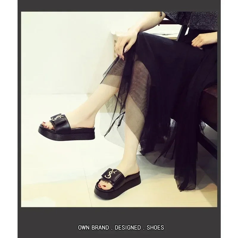 Slippers Summer Shoes Women Platform Design Slides Fashion Letters Ladies Shoes Casual Slipper Indoor Non-slip Slippers Sandals
