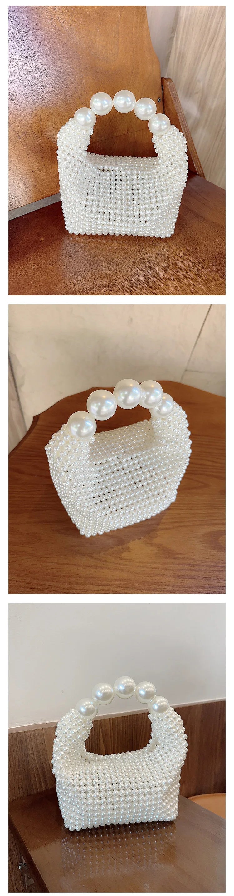 European and American style new beaded handbag Summer women's pearl bag hand woven wrist bag Fashion temperament handbag