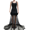 New Black Mesh See Though Flower Ruched Luxury Rhinestone Wedding Evening Mermaid Long Dress Women Strap Cocktail Birthday Robe