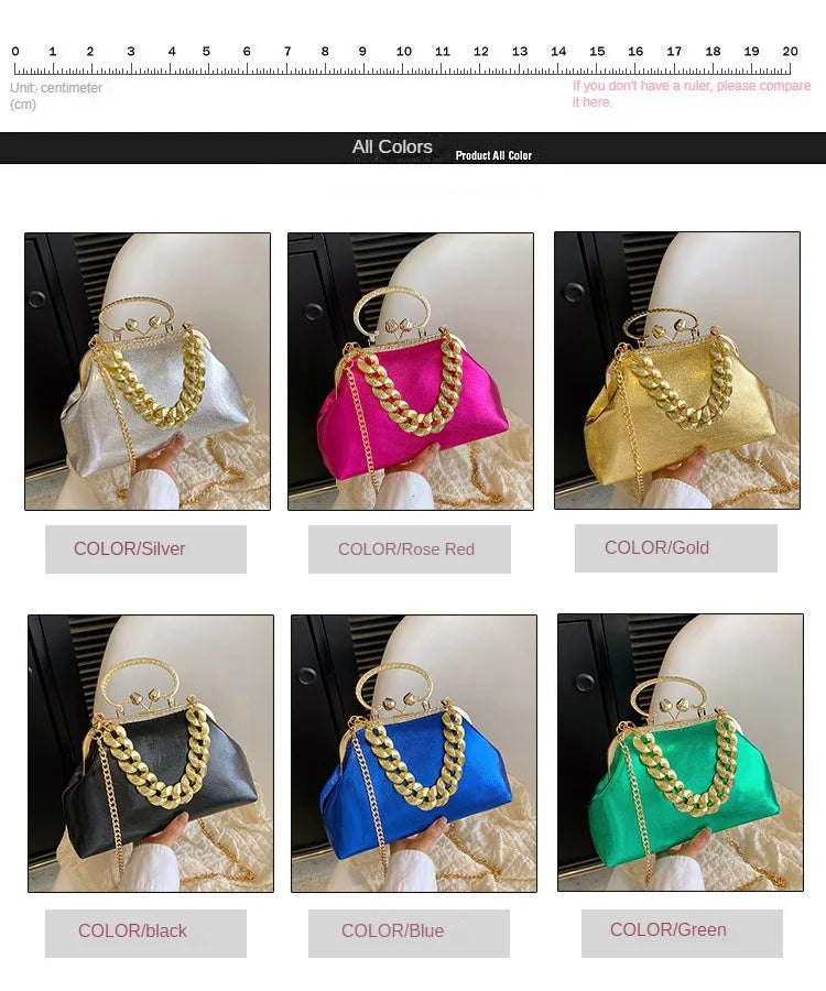 2024 Luxury Women Gold Green Chain Messenger Bags PU Leather Shoulder Bags Shell Clip Designer Handbag And Purse Wedding Clutch