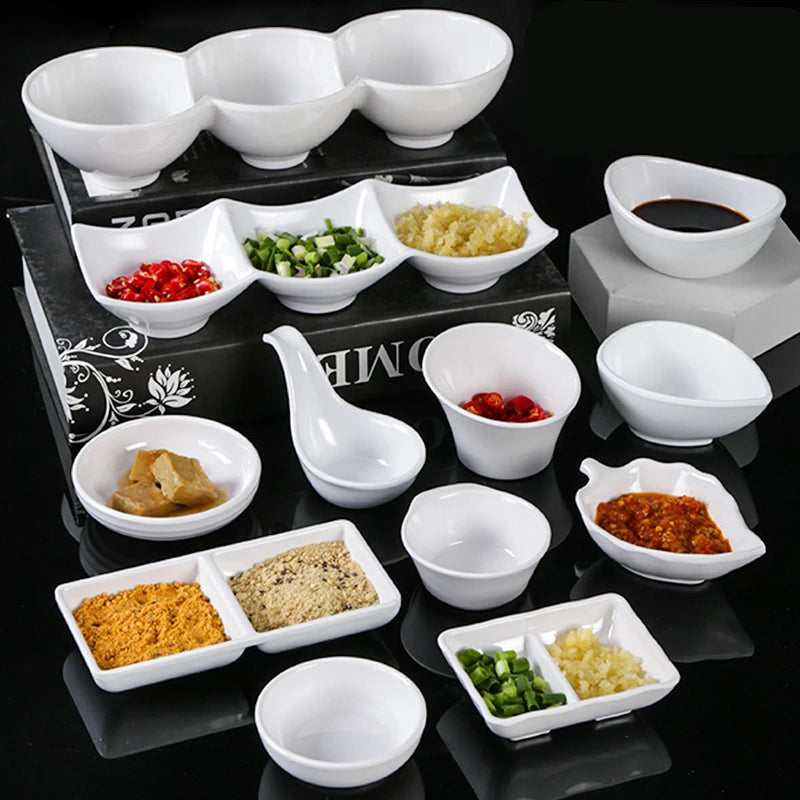White Melamine Dipping Saucer Soy Vinegar Saucer Japanese Tableware Kitchen Seasoning Dish Scallion Garlic Plate for Restaurant