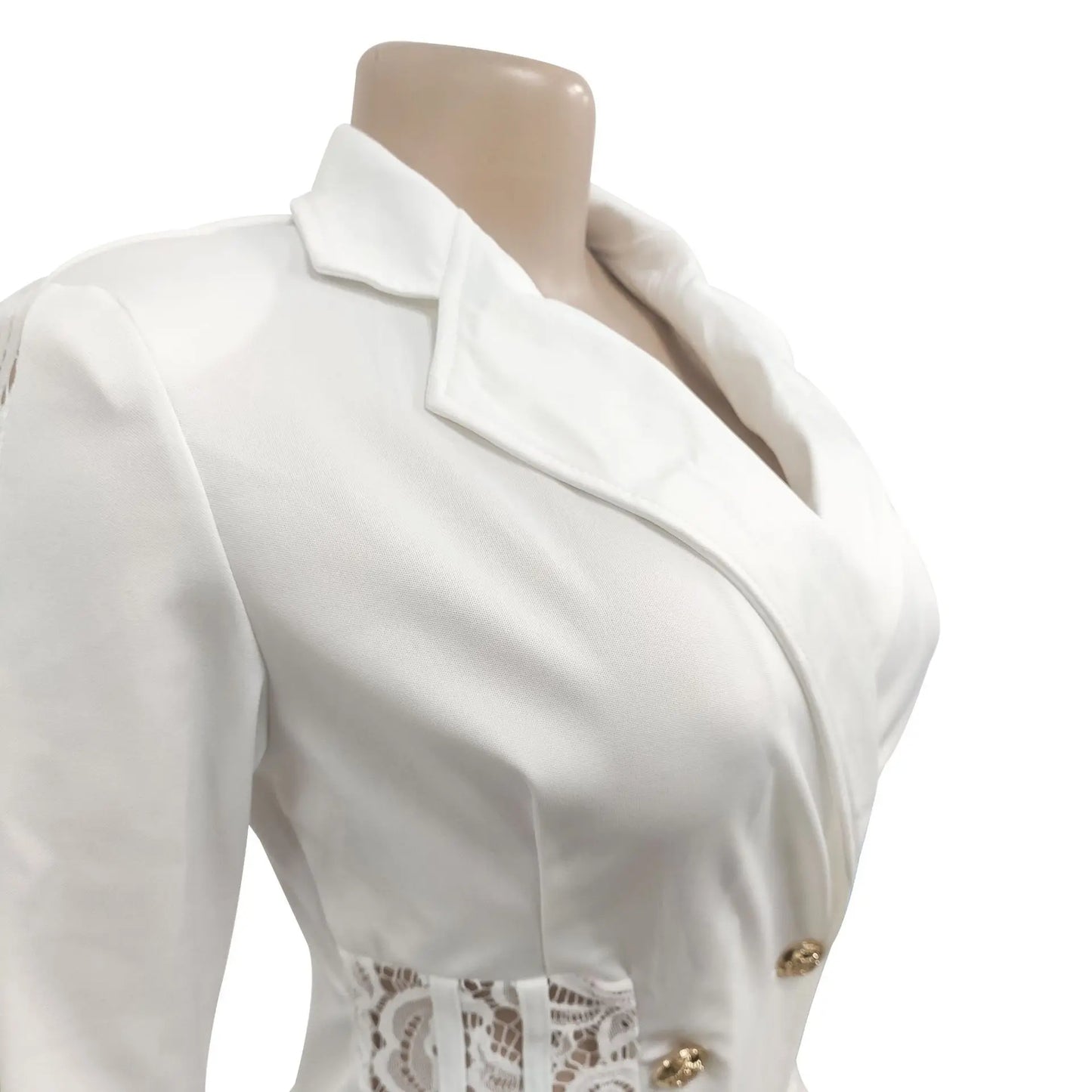 FANAN Elegant Women Double Breasted Tassel Hem and Long Sleeve Notched Collar Lace Waist Patchwork Blazer Dress Vestidos 2022
