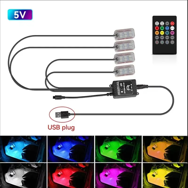 Neon LED Car Interior Ambient Foot Strip Light Accessories Back light Remote App Music Control Auto Decorative Atmosphere Lamp