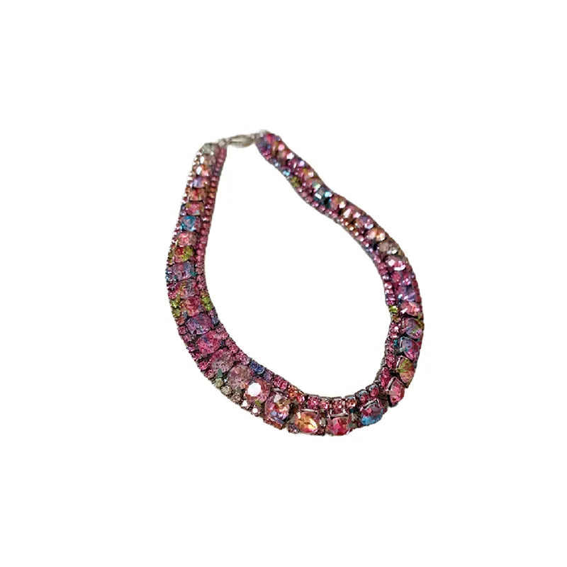 Square Crystal Choker Necklace Luxury Style Temperament Collarbone Chain Neck Chain Exquisite Collar Decoration