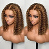 Highlight Color Short Bob Wigs Deep Wave 13x4 Lace Frontal Wigs Brazilian Human Hair Deep Curly Full Frontal Bob Wig Ombre Color