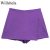 Willshela Women Fashion Solid Asymmetrical Side Zipper Skirts Shorts Vintage High Waist Female Chic Lady Shorts