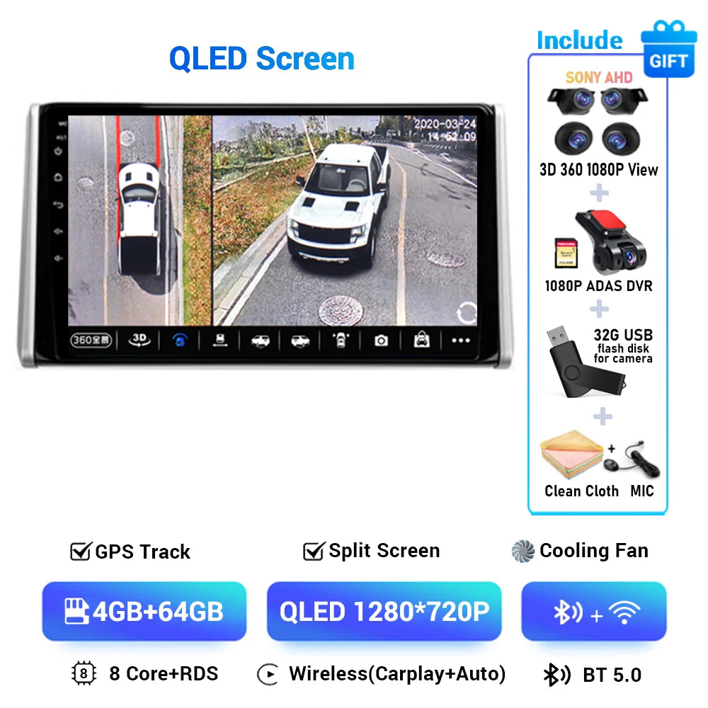 Android 14 Carplay Auto Car Radio For Toyota RAV4 XA50 2018 2019 2020 GPS Navigation Multimedia Video Player 4G WIFI 360 Camera