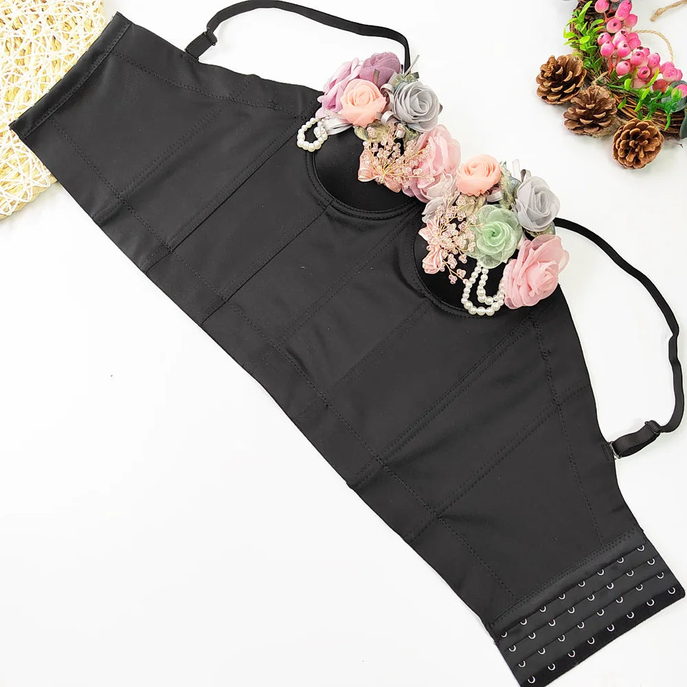 SXTHAENOO Women Sexy Fashion Crop Top Diamond Flower Strapless Vest Bustier Bra Night Club Party Tank Top Female Ropa De Mujer