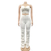 Sexy Solid Color Women's 2-Piece Slim Fit Open Back Zipper Tank Top+High Waist Trouser Set Amazing Bust Wrapping Street Clothing