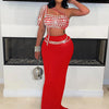 Luxury Celebrities Evening Club Outfit for Women Sexy Black Single Shoulder Diamonds Long Skirts and Crop Tops Two 2 Pieces Suit