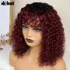 Fringe Bang Wig With Deep Wave Human Hair Water Wave Natural  Deep Curly Brazilian Hair Wigs 180% Density For Women