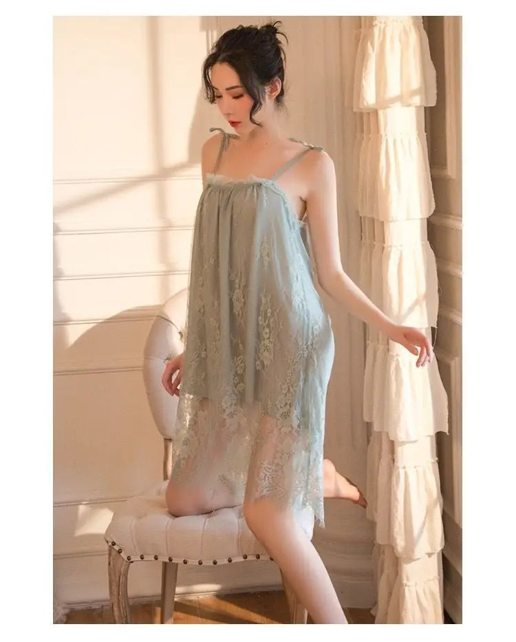 Sexy Pajamas Women's Lace Slip Dress Loose Dresses Nightgown Sleeping Summer Clothing Silk New Sexxy Nightie 2024 Pajama New