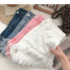 ITOOLIN Women Vintage Tassels Denim Shorts Button Loose High Waist A-line Jean Shorts Casual Women Office Trousers Streetwear
