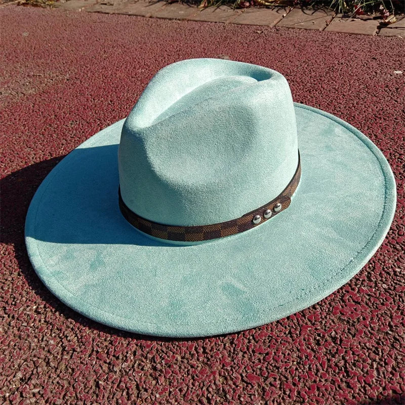 Fedora hat nubuck leather elastic webbing concave top wide brim hat for men and women autumn and winter hat  sombrero hombre