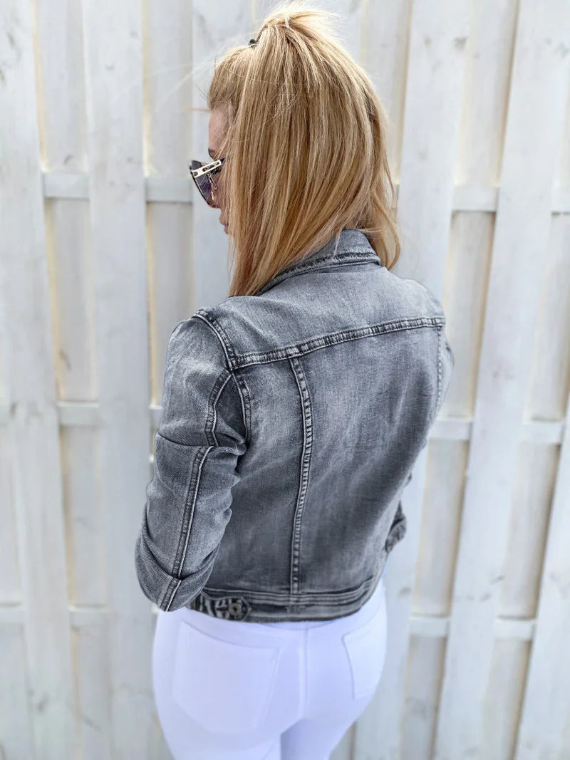 Women Jean Jacket Casual Slim 2025 Spring Autumn Solid Long Sleeve Turndown Collar Cowboy Coat Fashion Denim Jacket Plus Size