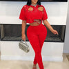 Joskaa Elegant 2 Piece Set Women Sexy Hollow Pin Short Sleeve Crop Tops and Pencil Pants Matching 2025 Summer Party Club Outfits