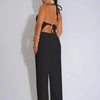 Joskaa 2025 Summer Elegant Hollow Halter Lace-Up Jumpsuits Women Hipster Sexy Backless Skinny One Piece Rompers Party Clubwear