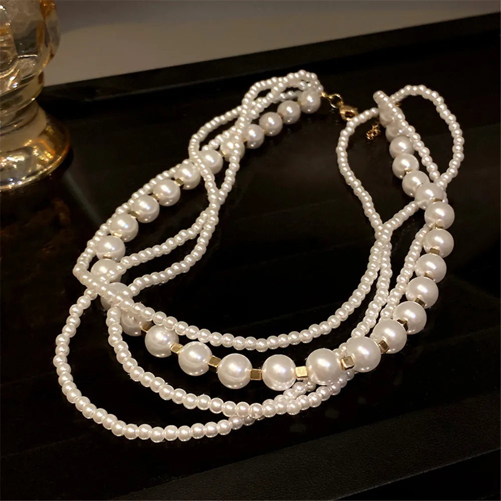 Luxury Vintage Three-layer Pearl Collar Choker, 2024 New In Trend Jewelry Fashion Woman's Choker Necklace on the Neck Party Gift