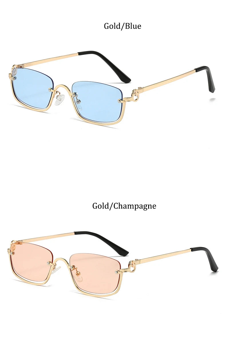 Half Frame Square Sunglasses for women Luxury Brand Small Metal Retro Rectangle Black Sun Glasses Woman Fashion Eyewear