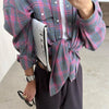 Women's Blouse Retro Style Lapel Loose Shirt 2024 Autumn Plaid Long-sleeve Pocket Shirt For Women Shirts Top  Рубашки Женские