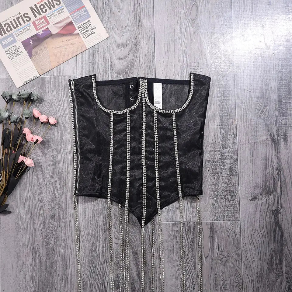 Women's Evening Corset Rhinestone Lace-up Corset Underbust Mesh Bustier Crop Top Bodices Sexy Lingerie Women Body Shaper