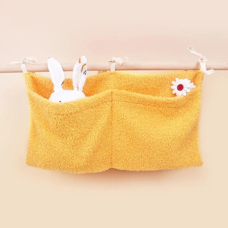 New Thick Plush Baby Crib Hanging Storage Bag Portable Double Pockets Newborn Cot Toy Organizer Bag Bed Headboard Storage Pouch