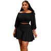 Customized Plus Size Women's Set Long Sleeve Slash Neck T-Shirt and Shorts 2025 Summer Ruched Two 2 Piece Set Outfits Tracksuit