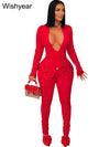 New Full Sleeve V-neck Skinny Pencil Pants Women Jumpsuits Rhinestone Birthday Rompers One Piece Night Club Evening Outfits 2025