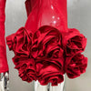 2024 New Sexy Mesh See through Stereoscopic Flowers Red Mini Evening Dress Sweet Woman Birthday Party Dress Performance costume