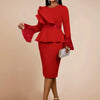 Church Dresses for Women Elegant Ruffles Long Flare Sleeves Sequined Party Bodycon Peplum Classy Occasion African Wedding Guest