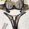 Yimunancy Floral Embroidery Lingerie Set Women Sheer 2-Piece Boho Bra + Panty Underwear Set Intimates