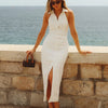 Bornladies Summer Sleeveless Single Breasted Dress Fashionable Ladies Slim Fit Collar Solid Color Long Dresses Women's Clothing