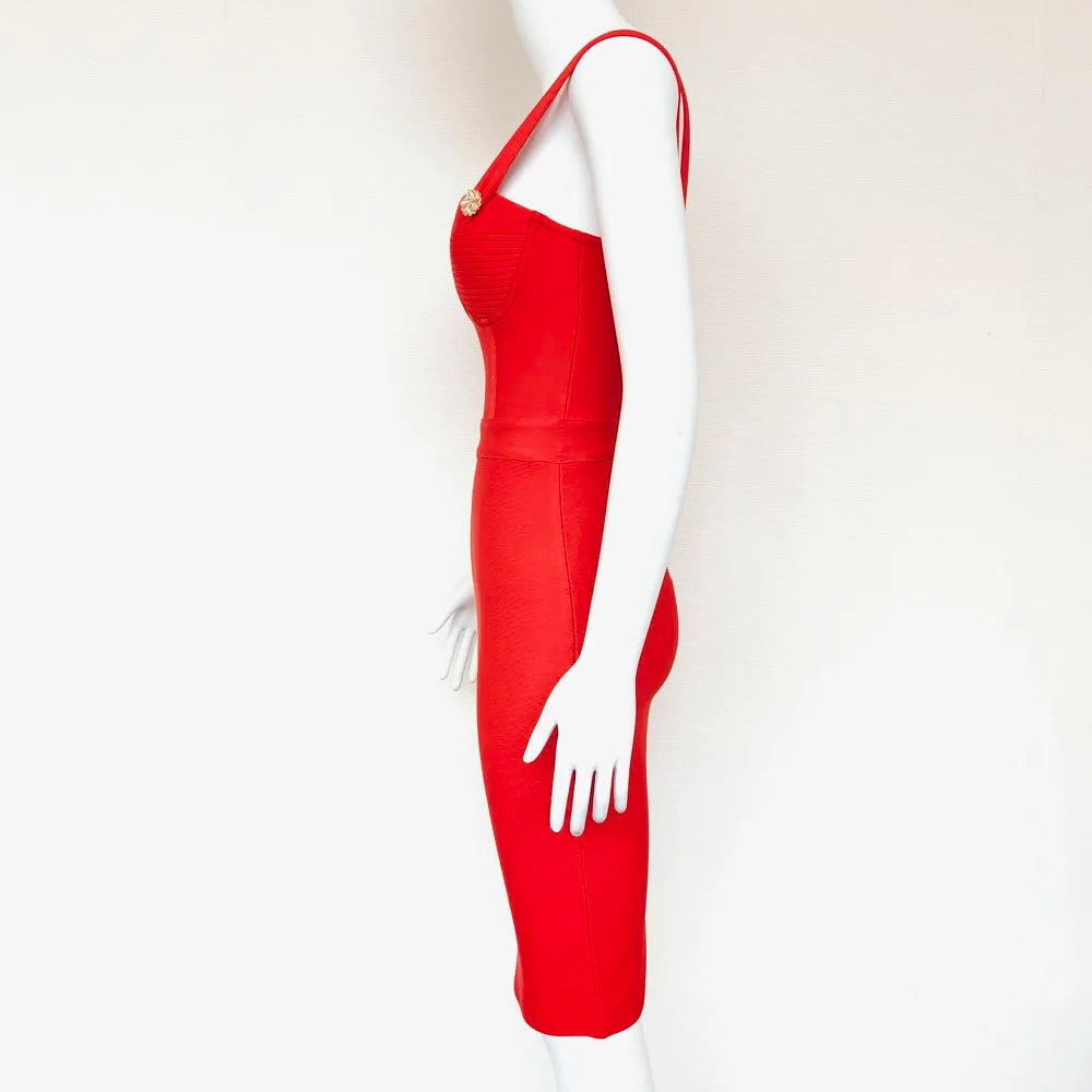 BEAUKEY Summer White Rhinestone Bandage Evening Dress Women Luxury Maxi Spaghetti Strap Red Club Celebrity Evening Party Vestido