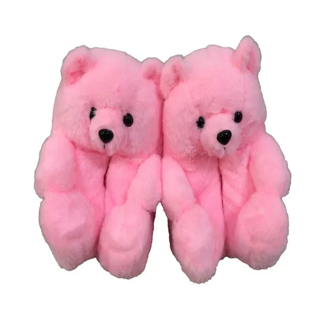 Cute Teddy Bear Plush Winter Slippers Wrapped in Heels Fun Indoor Floor Shoes Women's Gift Warm and Soft Cartoon Plush Animal Sl