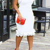 White Ruffles Dress Women Sexy Mid Length Bodycon Dresses Slim Round Neck Sleeveless Party Casual High Waist Elegant Vestidos
