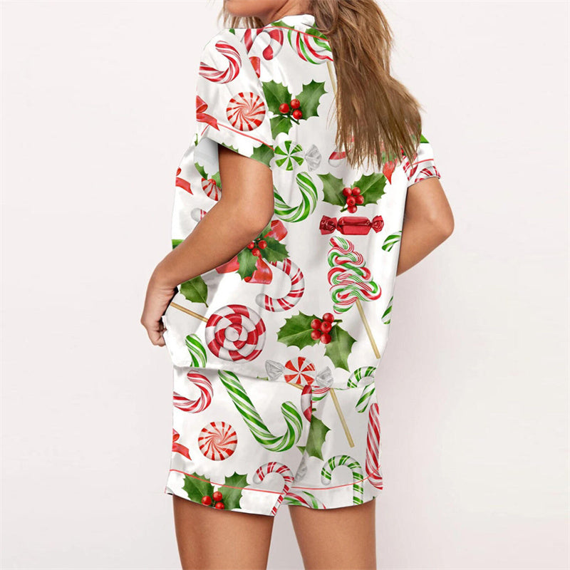 Nutcracker Pajamas Women Christmas Pajama Set Short Sleeve Tops+Elastic Waist Shorts Santa Claus Avatar Print Sleepwear Outfits