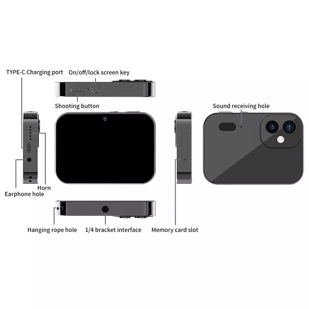 64GB D6 Digital Camera 4K HD Camera Recorder Music Player Touch Control Screen Vlogging Camera Night Vision 64MP Camcorder