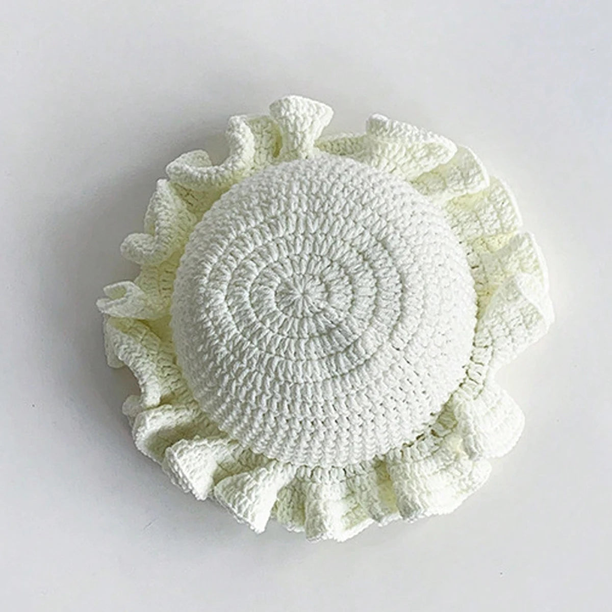 Handmade knitted hat with pleated ruffle edges and lace for both men and women, quirky and creative adult hat